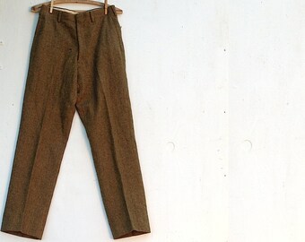 mocha dark brown spring summer rustic vintage retro wool houndstooth mustard black crease cool new york madmen pants