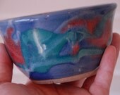 Small Pottery Bowl, Shaving Bowl, Prep Bowl - Blue, Red and Turquoise - Hand thrown
