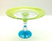 Cake Stand 10" in Aqua and Soft Green From Vintage Glass