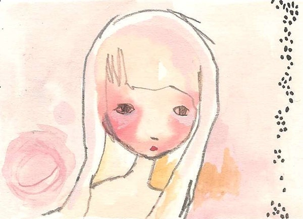 ACEO Original, Whimsical Girl Folk Art Illustration, Don't Dream It's Over