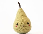 Amigurumi pear in baby green wool, kids stuffed toy, plush geekery, i love you gift, crochet play food, toddler toys, eco-friendly toys