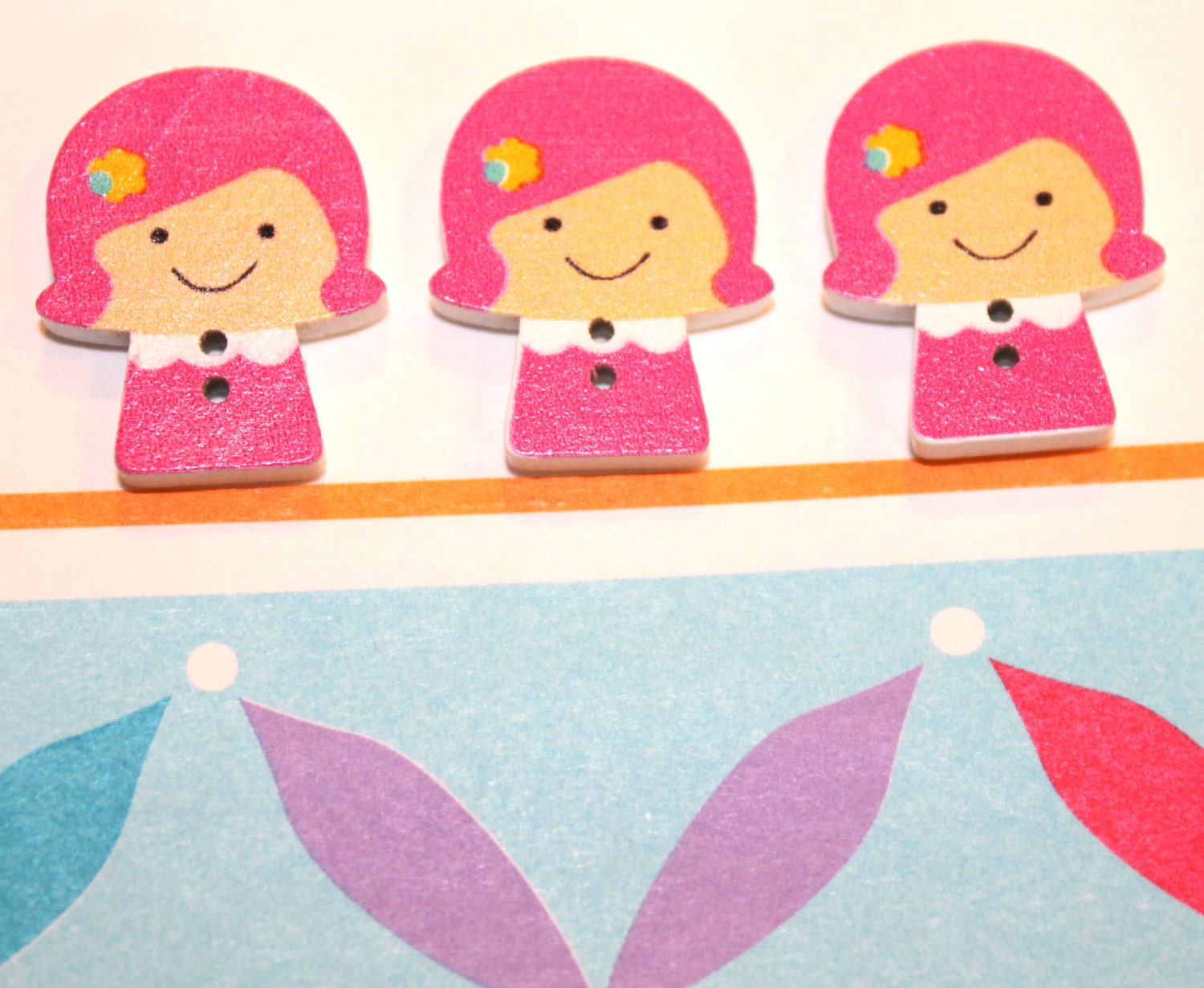 Buttons, Wooden Buttons, Girlie Girl, Craft Buttons