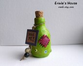 Altered Glass Bottle - The Drink Me Potion - Mixed Media Original - Halloween Decor - OOAK