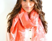 CORAL Starfish Tropical Scarf Shawl Wrap Beach Cover Up Sarong Lightweight Womens Accesssories Fashion