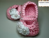 Pink Baby Girl Mary Janes Shoes with Flowers-Pink Baby Girl Shoes-Pink Baby Girl Booties-Pink Loafers--Photography Prop