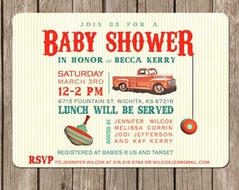 Vintage Toy Truck Baby Shower - boy - perfect for a baby shower or birthday party - customized to any color (DEPOSIT)