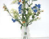 Wildflower Arrangement With Deep Blue Peach & Queen Anne's Lace In Partially Frosted Vase