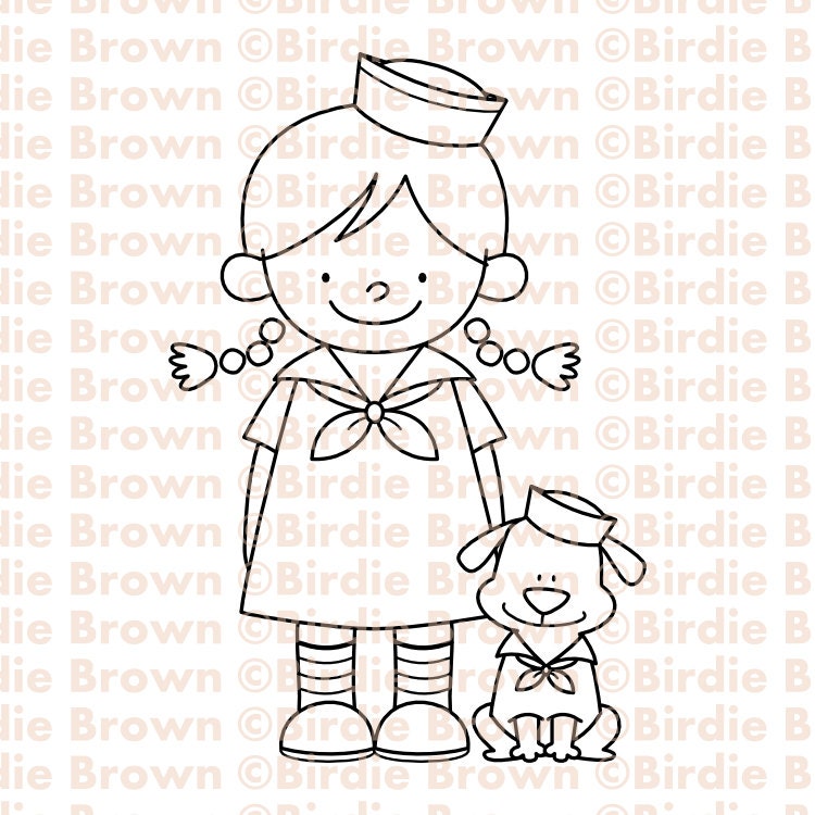 Digital stamp -- Sailor Girl & Puppy