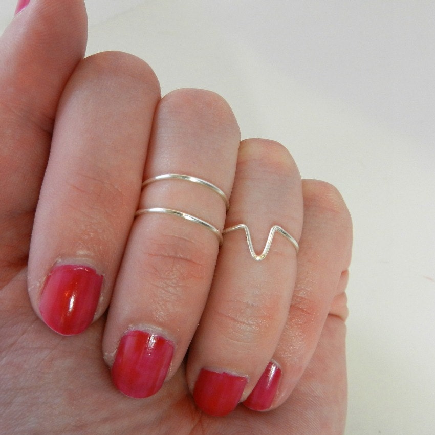 Silver Knuckle Rings, Midi Rings, Mid Finger Rings, Deep V Ring, Set of 3, Adjustable