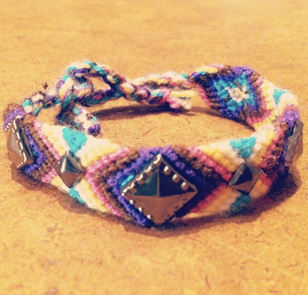 Gunmetal Purple Brown Pink Party Studded Friendship Bracelet