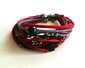 Burgundy red and black bracelet / summer bracelet /  beaded bracelet / waxed cotton cord / linen cord / suede