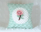 chenille pillow cover PLUSH ROSE mint green chenille cushion cover pink rose cottage chic style
