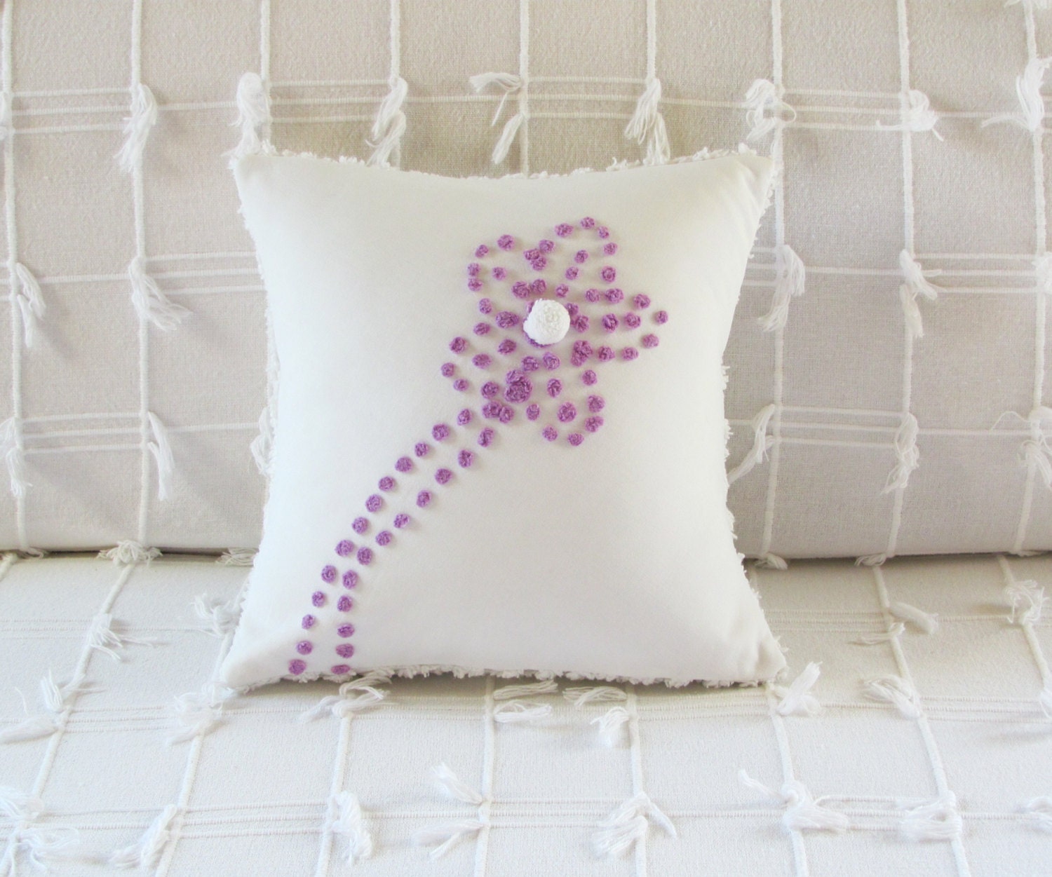 Purple cushion cover PURPLE POSY chenille pillow cover 12 X 12 lavender chenille lilac pillow