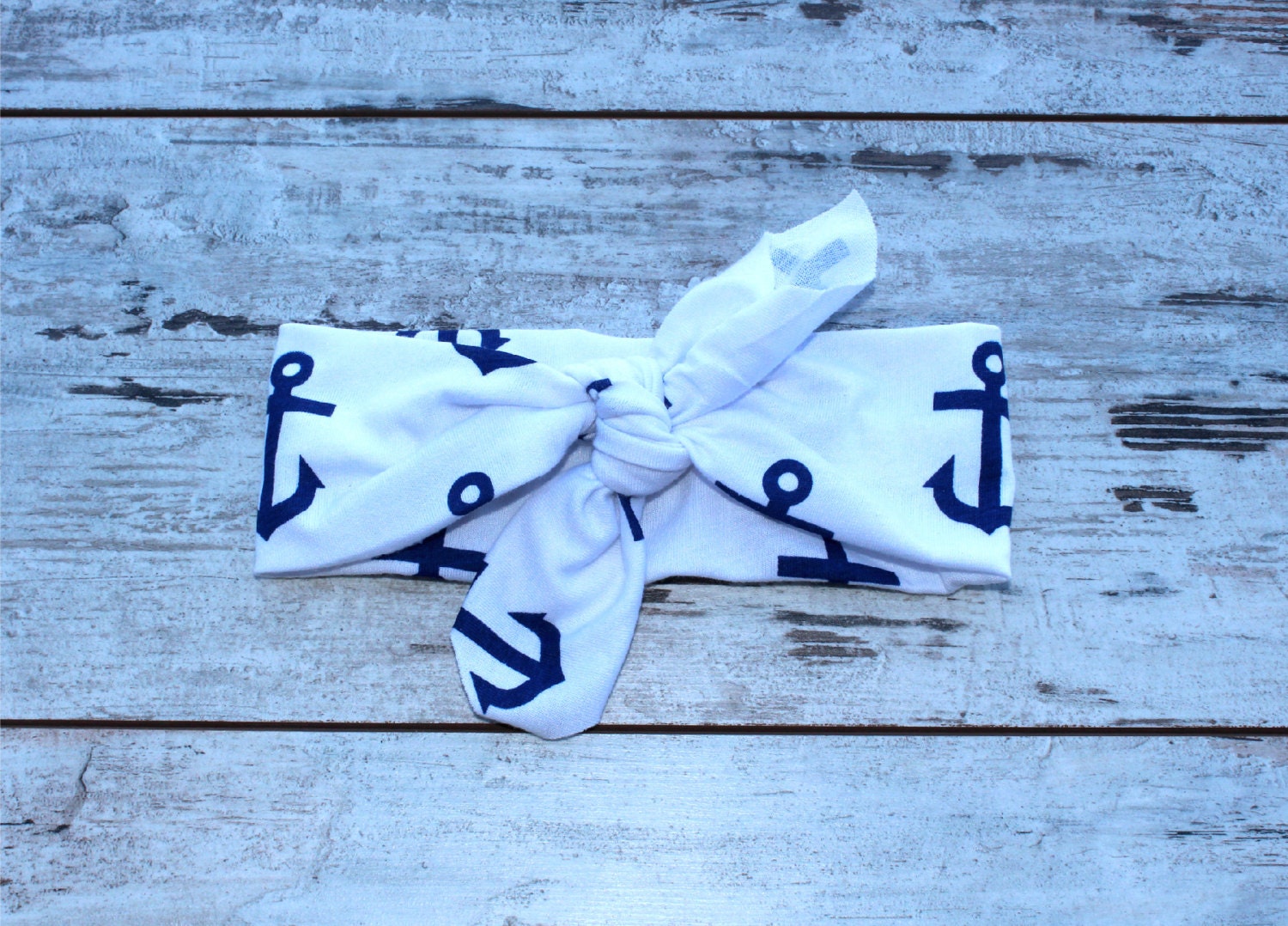 NEW 2013 WRAP COLLECTION - White & Cobalt Anchor Print head wrap/scarf / headband / adult / spring / summer / nautical