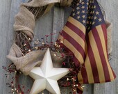 Americana Wreath, Patriotic, Fourth of  July Wreath, Rustic, Primitive,Tea Stained Flag