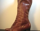 vintage 1970s boots / 70s maroon burgundy tall leather boots