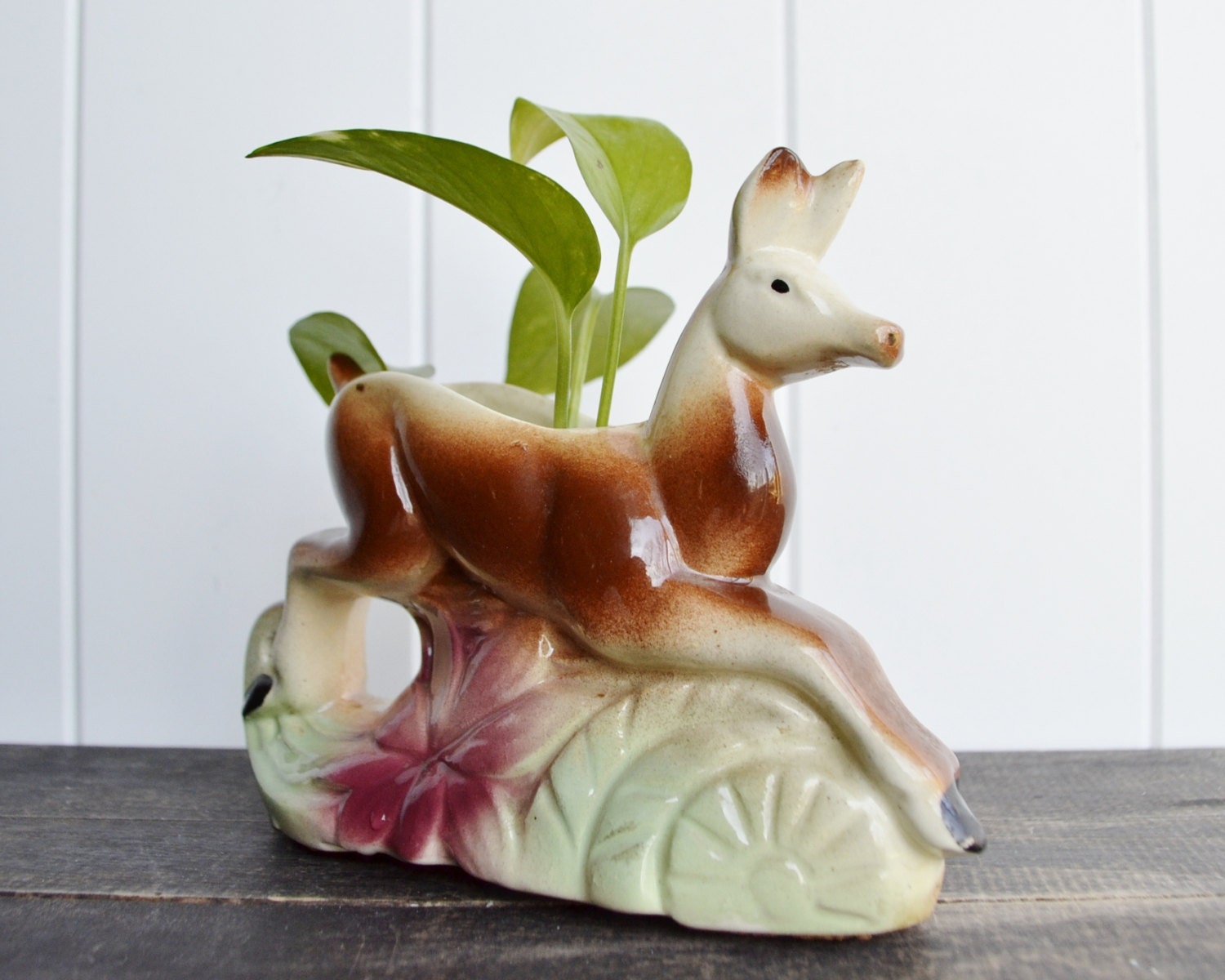 Deer Planter Small Ceramic Flower Pot Mid-Century Woodland Fawn