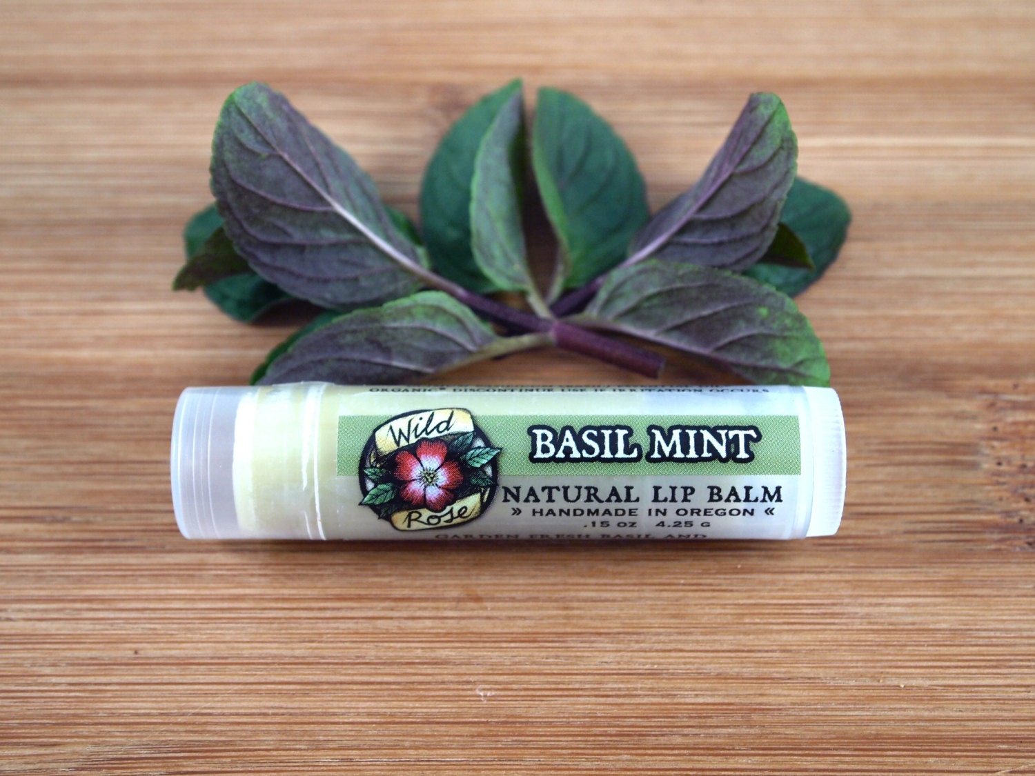 Organic Lip Balm BASIL MINT All Natural Brown Green Garden Summer .15 oz
