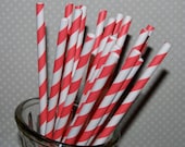 paper straws -100 Coral stripe straws drinking straws - cake pop sticks vintage party straws barber stripe bulk straws dark green