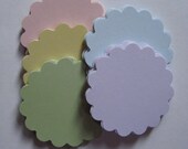 50 Scalloped pastel round circle paper punches die cuts   for tags  cupcake toppers     pastels yellow green pink blue purple 2 inch