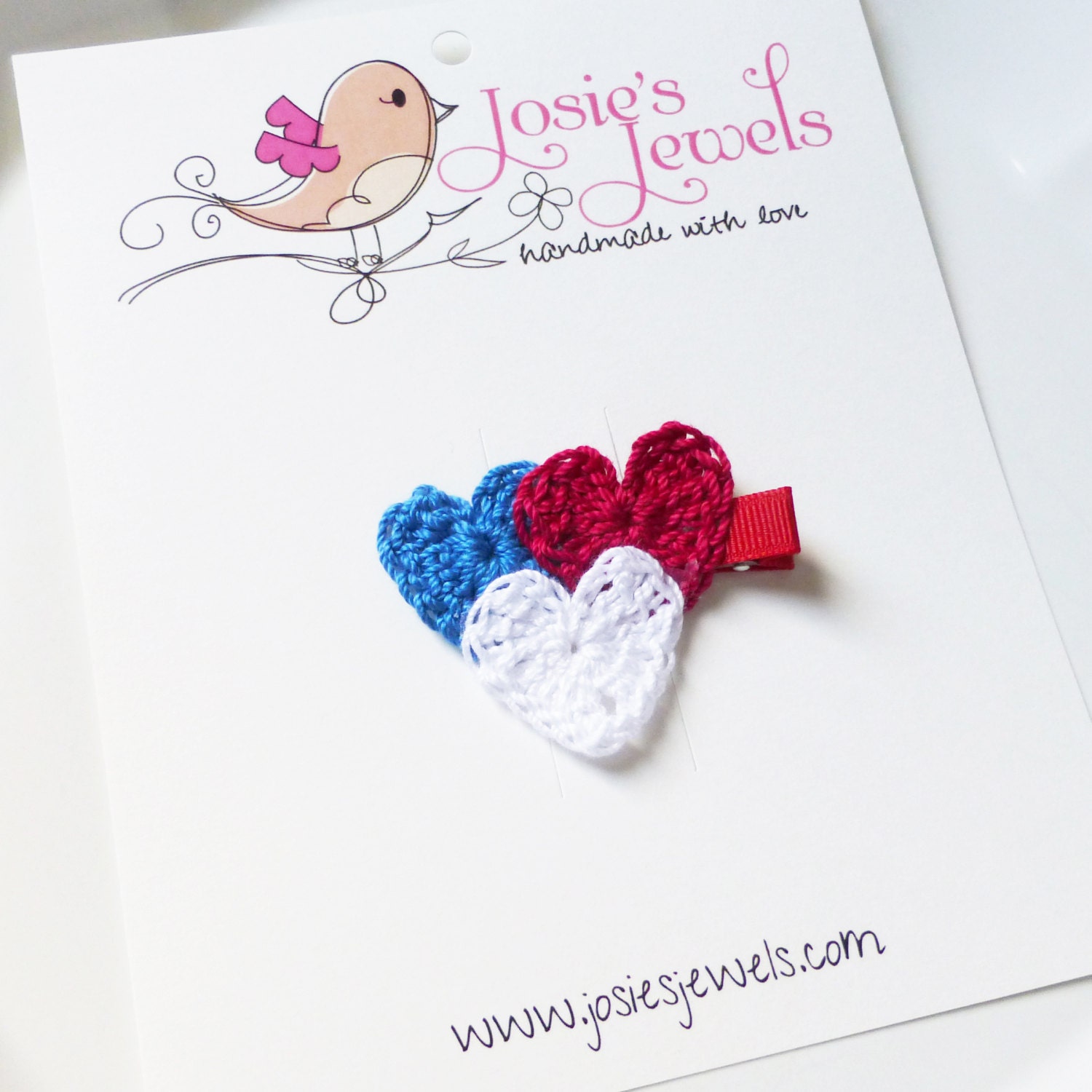 Red, White & Blue July 4th Crochet Heart Hair Clip