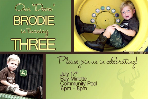 John Deere Inspired Tractor Photos  Birthday Invitation