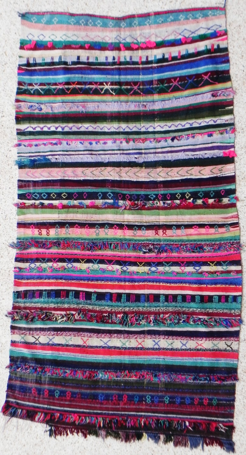 Rag  rug BOUCHEROUITE KILIM from Morocco called also boucharouette berber tribal art, moroccan carpet