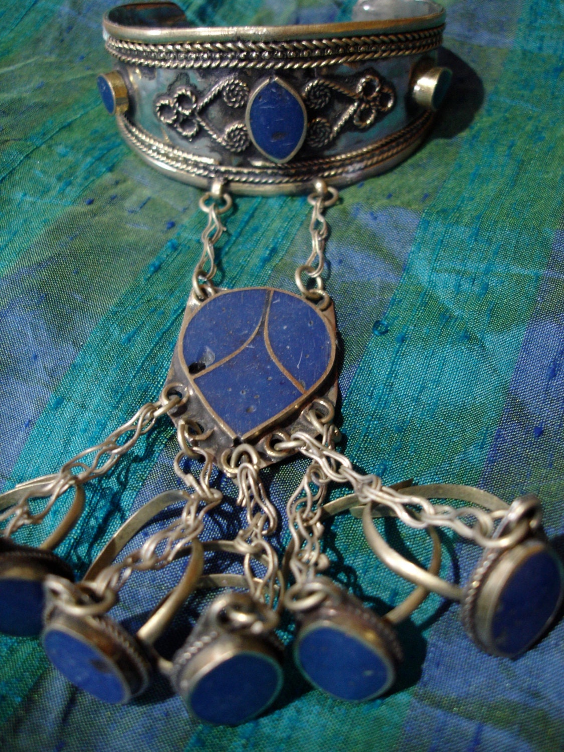 Afghani blue hand piece five ring bracelet  for Tribal fusion dance (11)