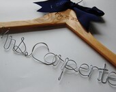 Personalized Natural Wood Wedding Hanger/Bridal Hanger - ORIGINAL Wood Burning with Hand Stamped Ribbon