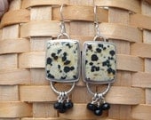 Dalmatian Jasper and Black Onyx Sterling Silver Ear Wire Earrings