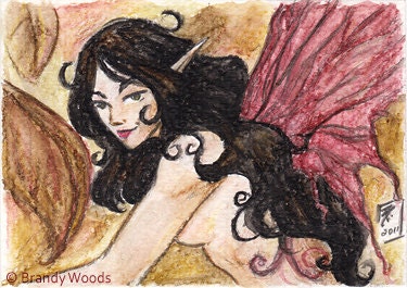Autumn FAIRY faerie Fantasy Gothic goth fall original ACEO sfa art Brandy Woods