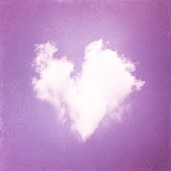 Heart Photography - cloud love purple nursery art print white baby girl wall lavender photo childrens room - 8x8 Photograph