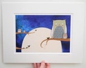 Night Owls // A4 Print //  Wall Art // Decor // Children's Art Print // Art for children's room// Owls