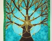 Tree of Life silk wallhanging, silk art, tree art. spiritual art, meditation art, sacred geometry