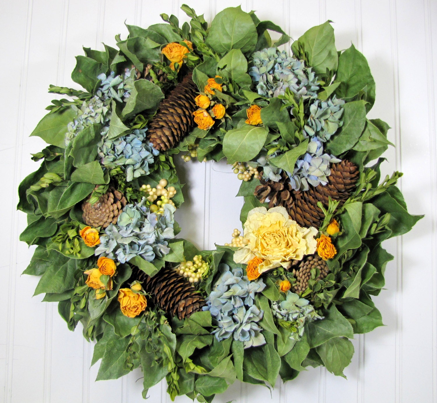 Dried Floral Wreath "Sunny Skies",  Dried Flowers, Hydrangea Wreath, Dried Flower Wreath, Wall Decor