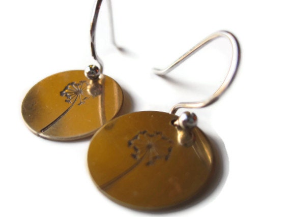 Gold Dandelion Metal Stamped Earrings