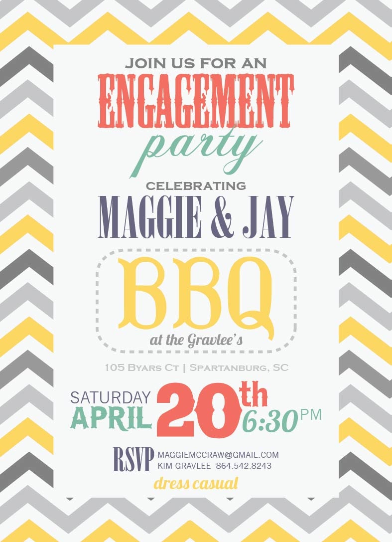 BBQ Casual Engagement Party Chevron Mint Lemon Coral Gray Vintage Fonts DIY