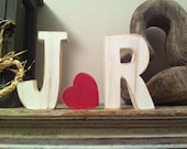 Set of 2 Wooden Letters and a Love Heart - Distressed