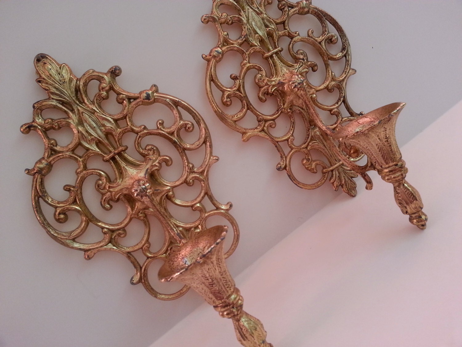 Vintage Ornate brass candleholders