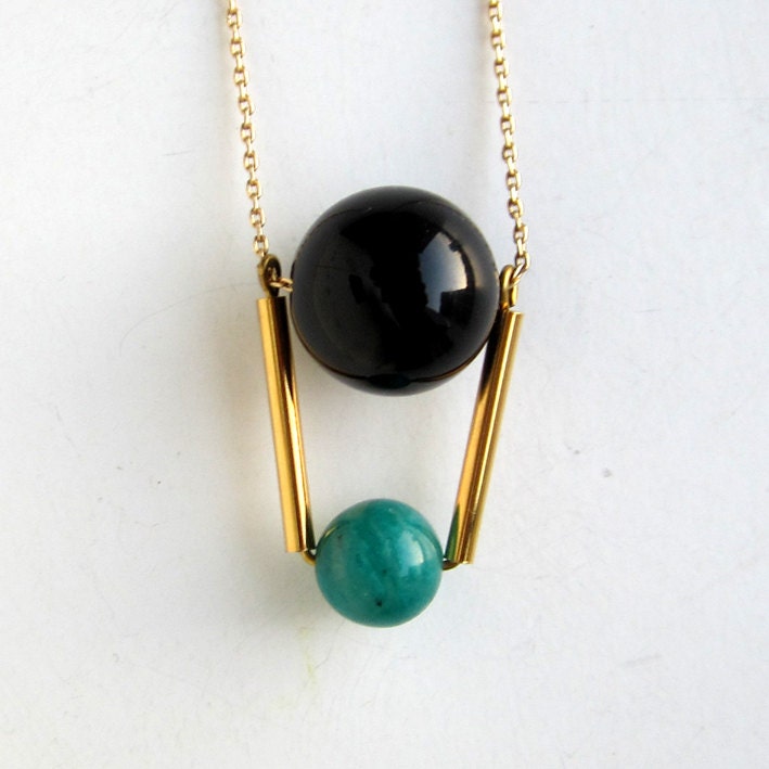 NEW - Black onix and russian amazonite round beads