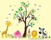 Nursery Wall Decal - Baby Wall Decal with Jungle Animals - Giraffe, Elephant, Tiger, Zebra, Monkeys - Children Wall Decals  - 476