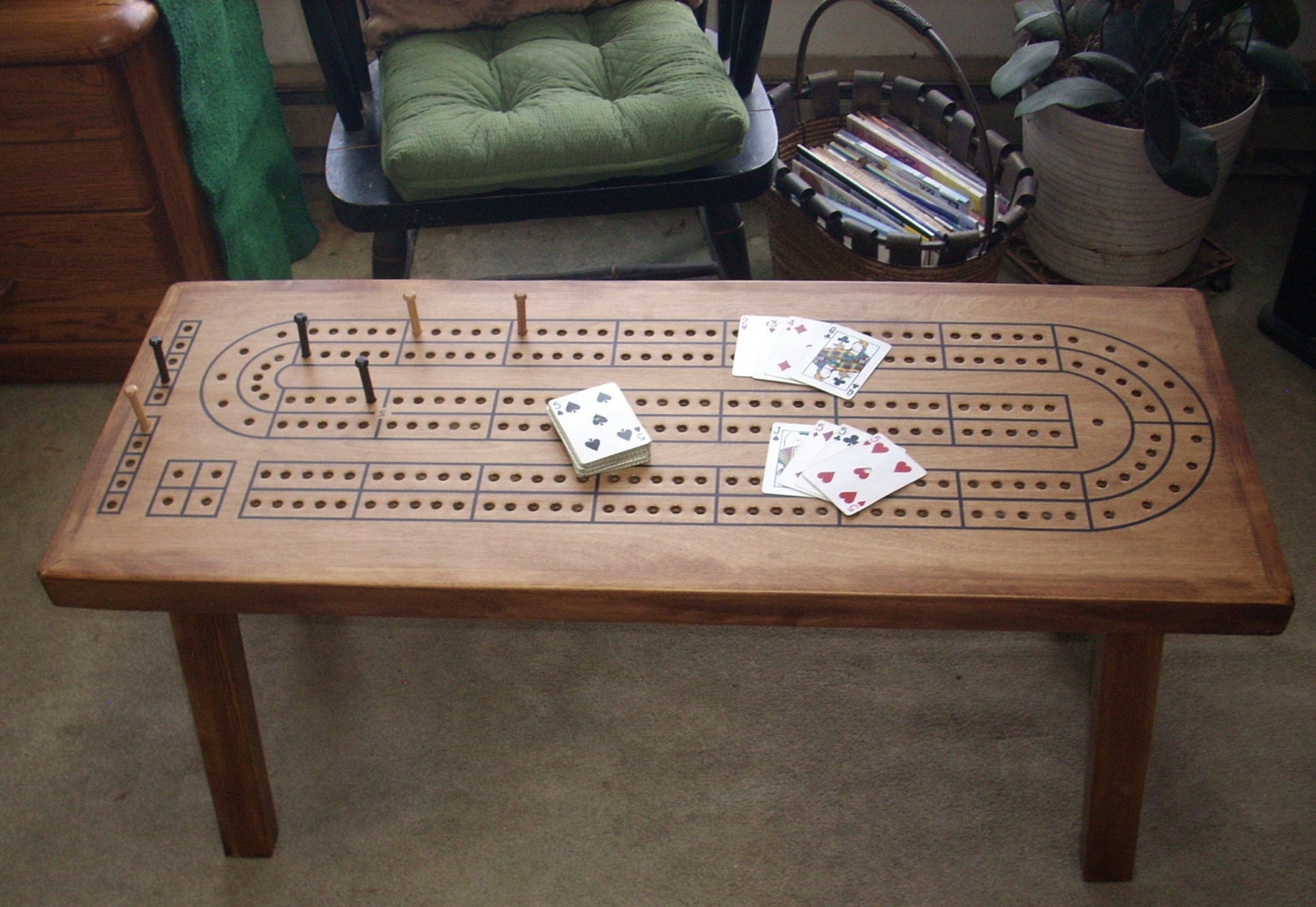 Game Table Cribbage Board Coffee Table in Early American Finish, Father's Day Gift