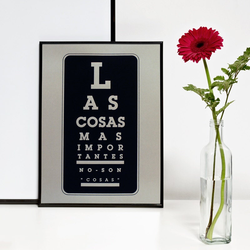 NEW The most important things (spanish). Black screenprint 11.8 x 16.5 (A3)