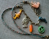 Peace sign gumball charm elf dolphin coin cashmere necklace