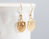 Little Owl Earrings Tiny Owl Charm Gold Owl Dangle Earrings Gold Bird Earrings Cute Owl Jewelry - E247