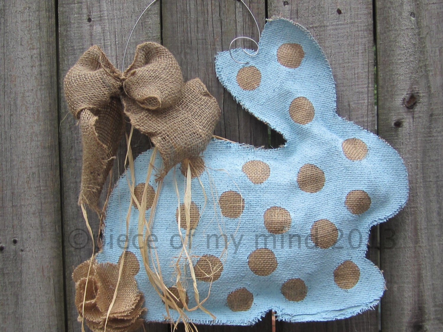 Burlap Door Hanger  Bunny with Tail in Blue