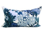 Schumacher Chiang Mai Dragon pillow cover in China Blue - 12 x 20