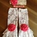 White Lace Ruffle Leggings & Headband Set with Hot Pink Satin Rosettes Spring, Easter, Summer, Wedding, Flower Girl Photo Session Prop