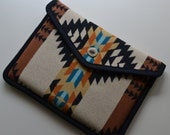 MacBook AIR Laptop Cover case sleeve 11" or 13"  - Native American Wool - Turquoise Black and Brown - antler button or Velcro closure