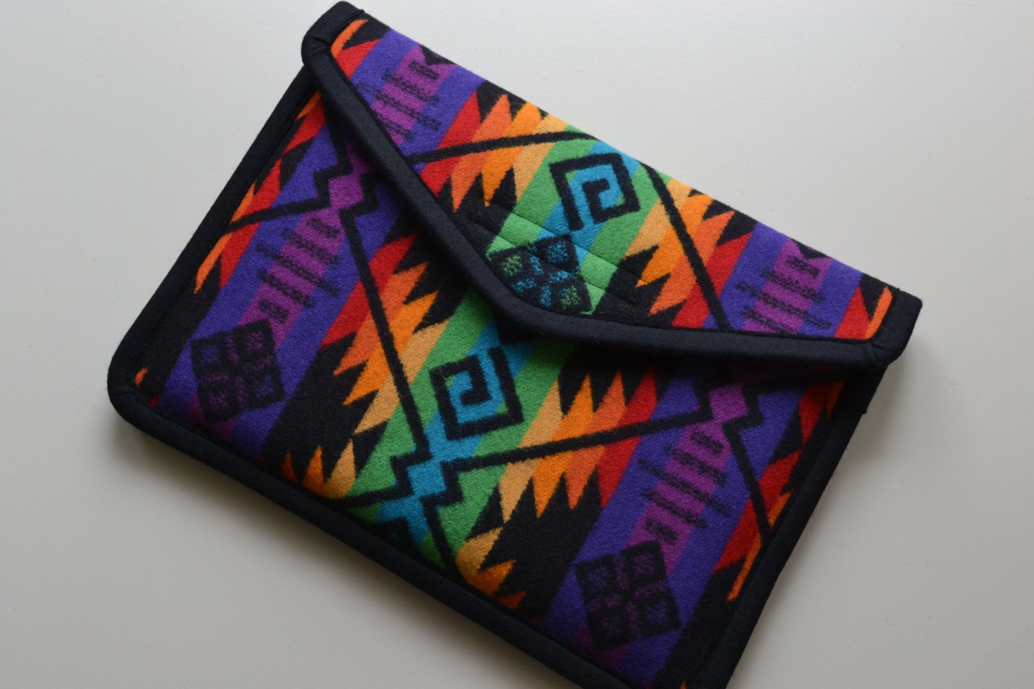 Macbook AIR Laptop Cover 13" case sleeve - purple and black native american print - VELCRO CLOSURE